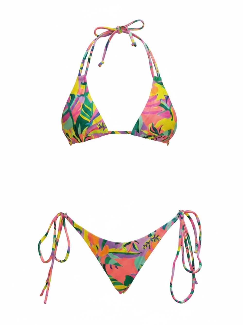Tropical Tie-Side Bikini Set - Pink Multi